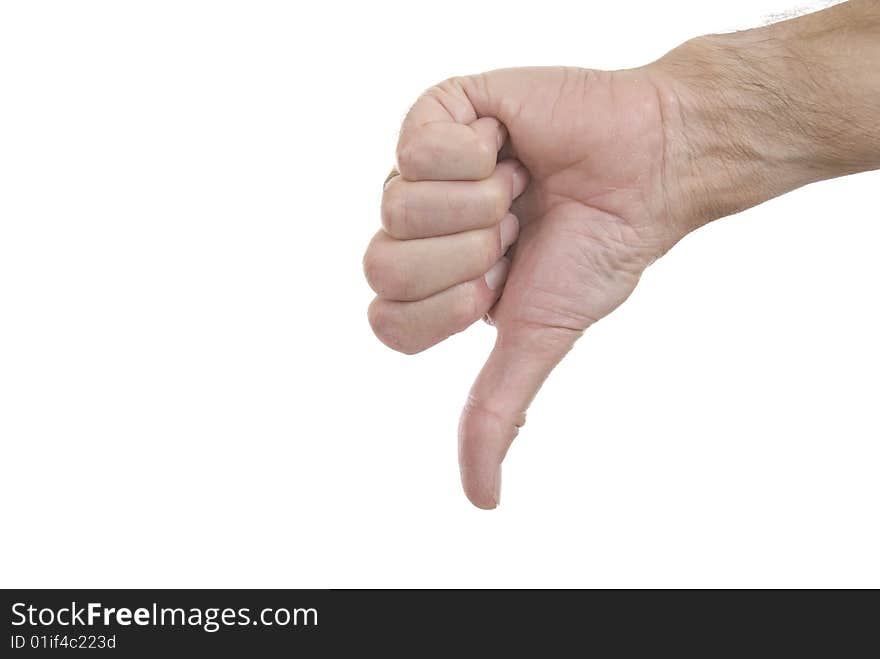 One hand making thumbs down sign. One hand making thumbs down sign