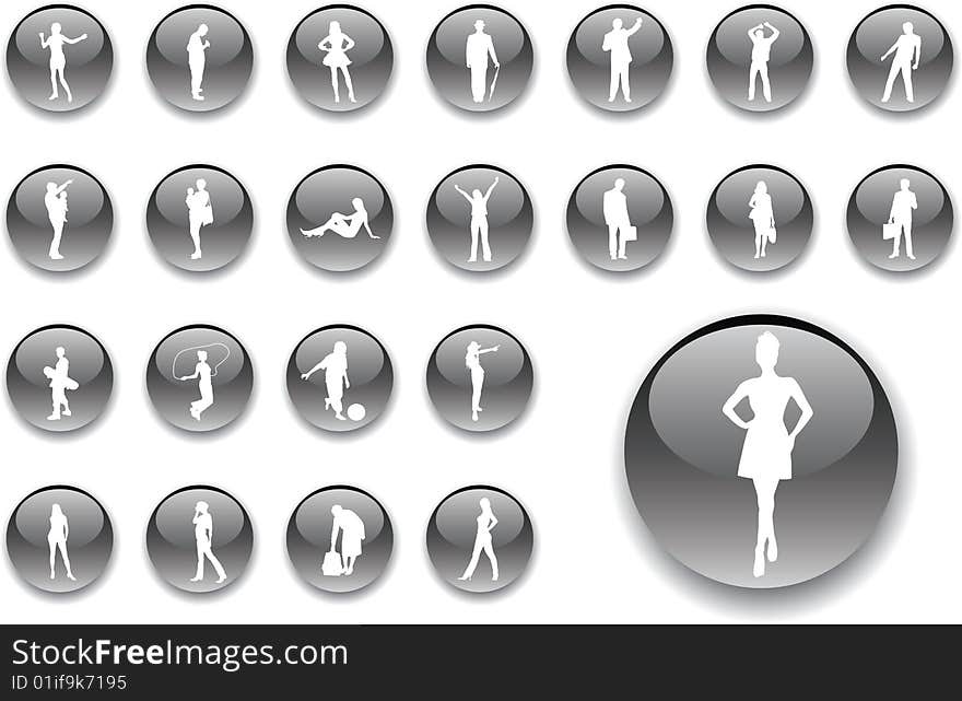 Big set buttons - 21_A. People. Set of men, women and children for your design