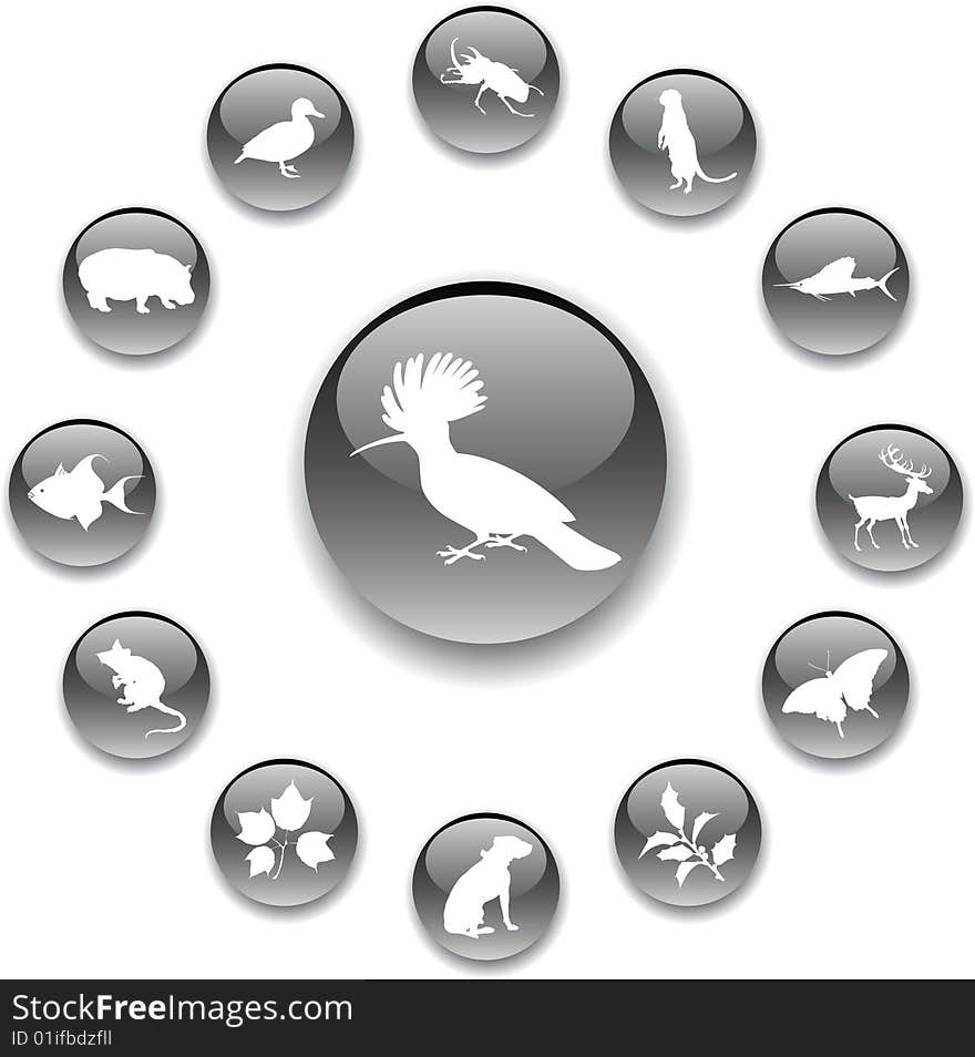 Set buttons - 98_A. Nature. Animals, birds, insects, leaves and other for your design or business project