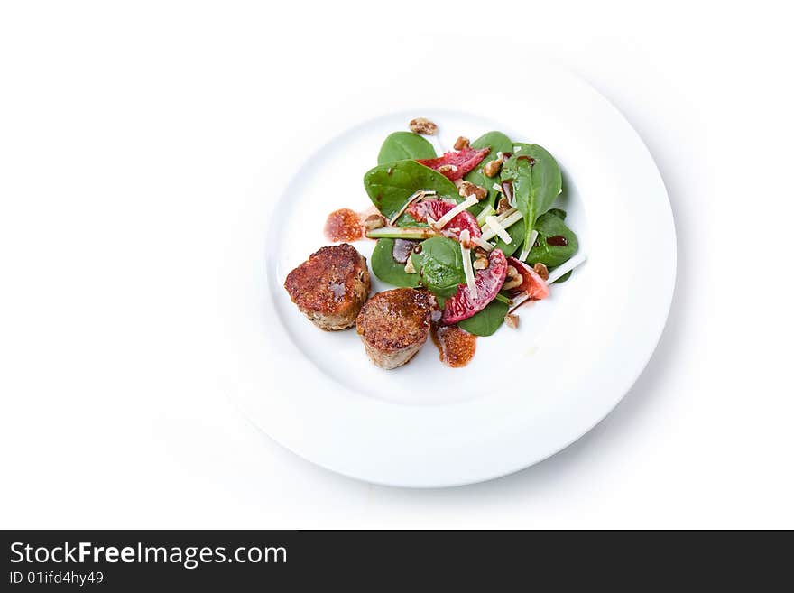 Pork Tenderloin Medallions with Spinach, Blood Orange, and Fennel Salad