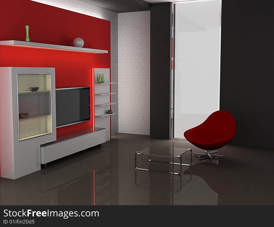 Modern interior of living room 3D