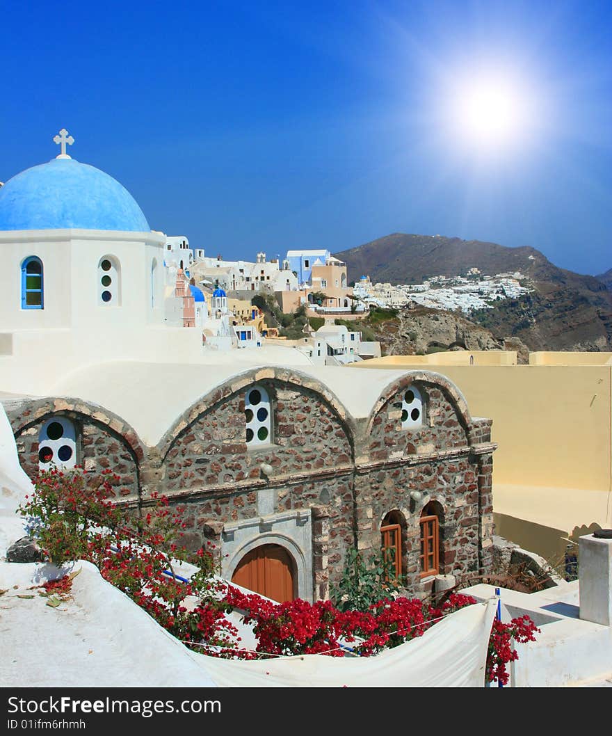 View over town Oia island Santorini, Greece