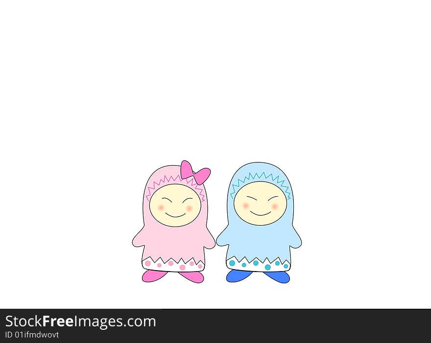 Pair of children friends on a white background