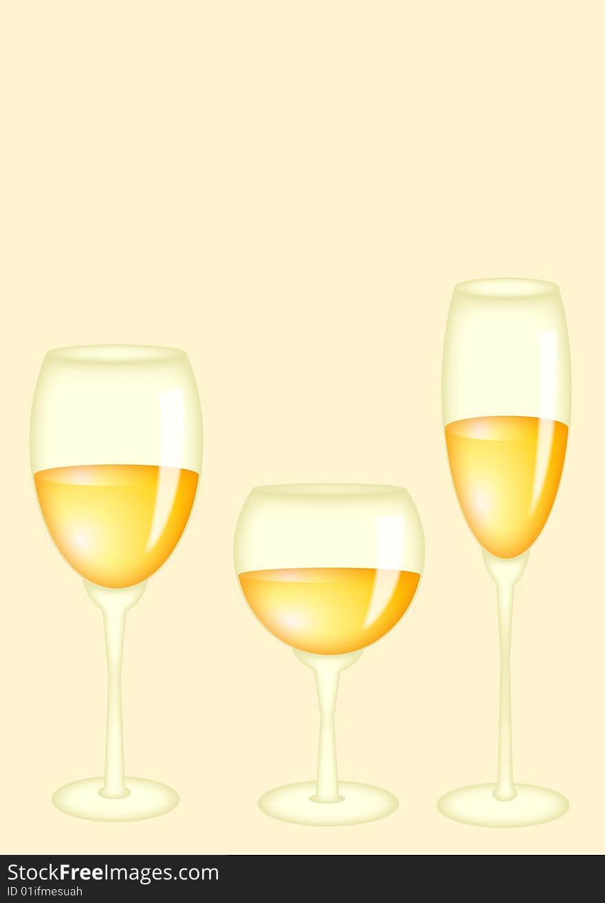 Three glasses with white wine. Three glasses with white wine