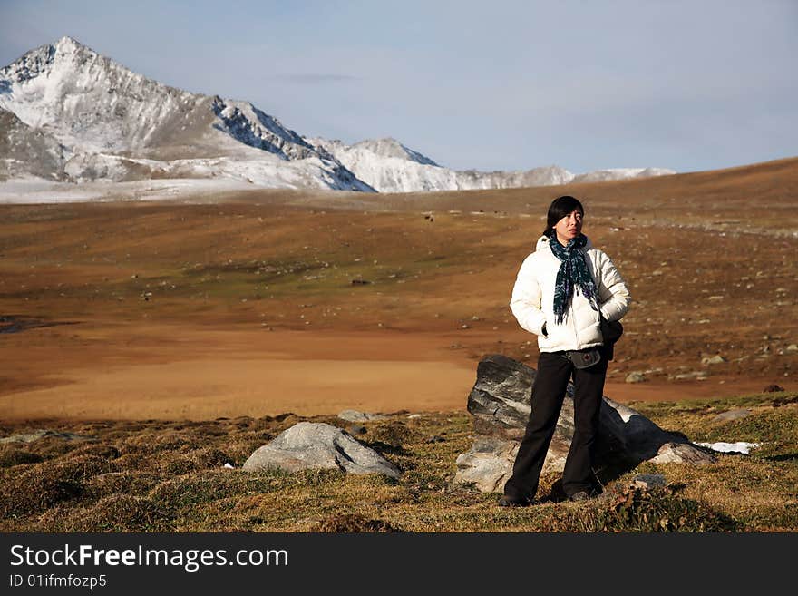 Girl in high-elevation mountain