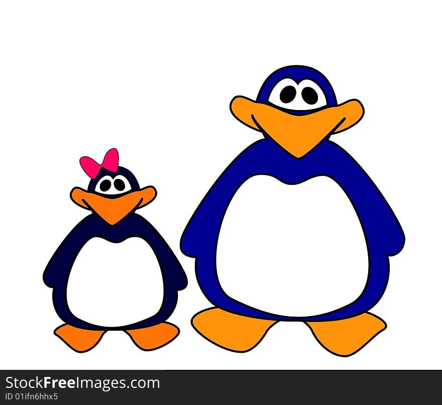 Two cheerful ridiculous penguins on a white background