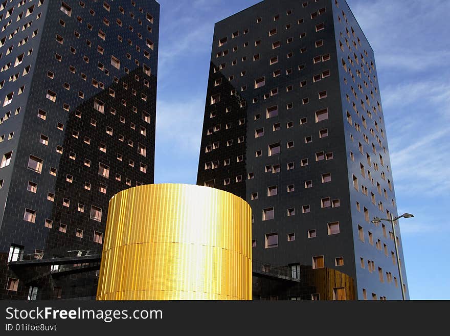 Modern buildings without balconies in black gloss