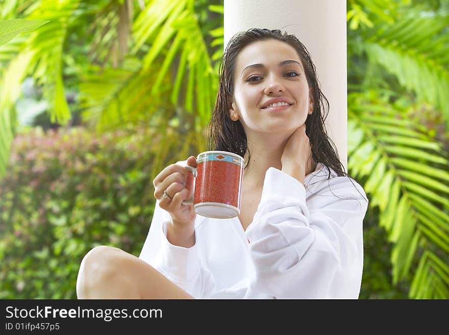 Portrait of young pretty woman in summer environment. Portrait of young pretty woman in summer environment