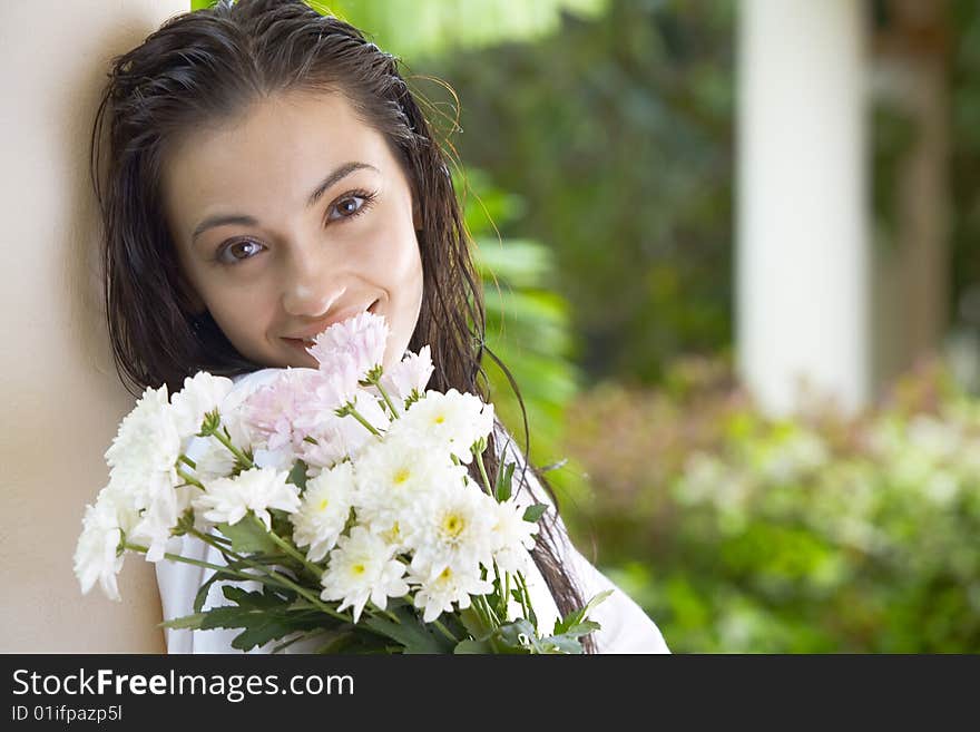 Portrait of young pretty woman in summer environment. Portrait of young pretty woman in summer environment