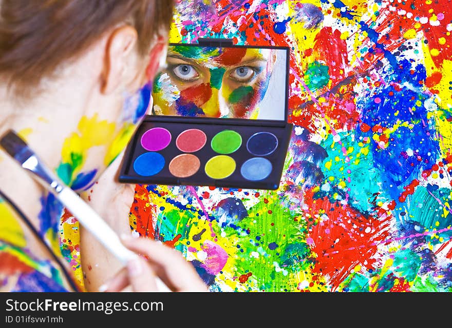 Portrait of young attractive woman on colored background. Portrait of young attractive woman on colored background