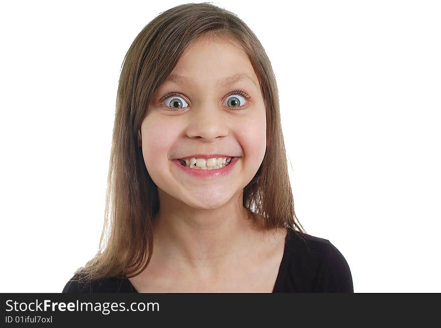 The little smiling girl isolated on the white background