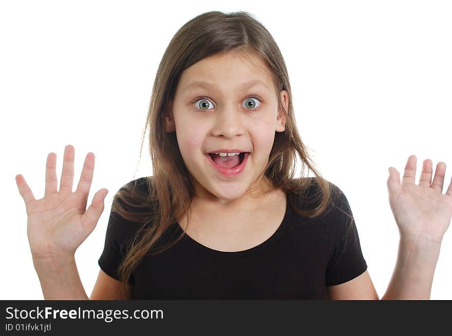 The little cute girl isolated on the white background. The little cute girl isolated on the white background