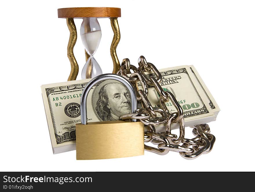 Dollars with chain on white background