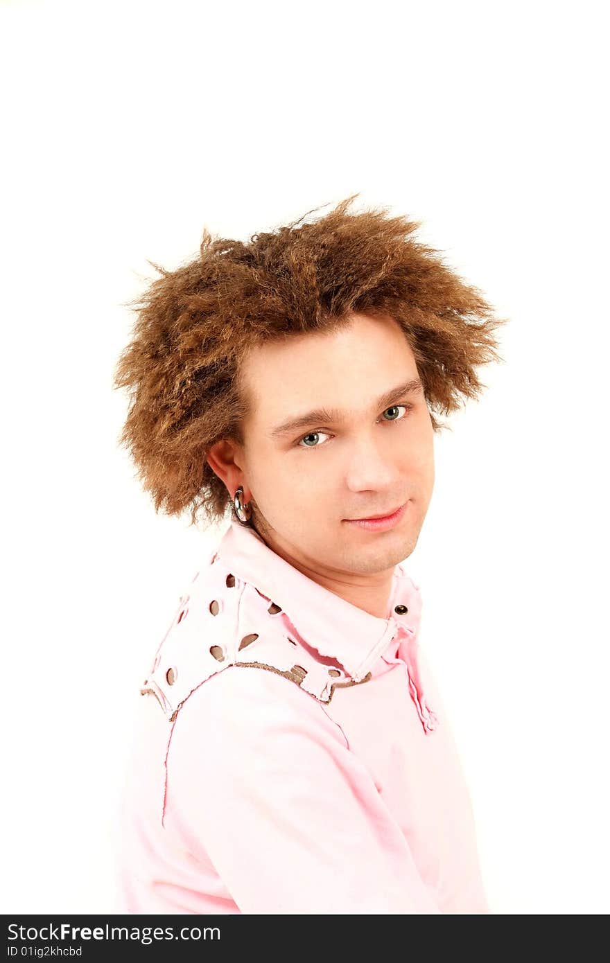 Young male model posing in pink t-shirt. Young male model posing in pink t-shirt