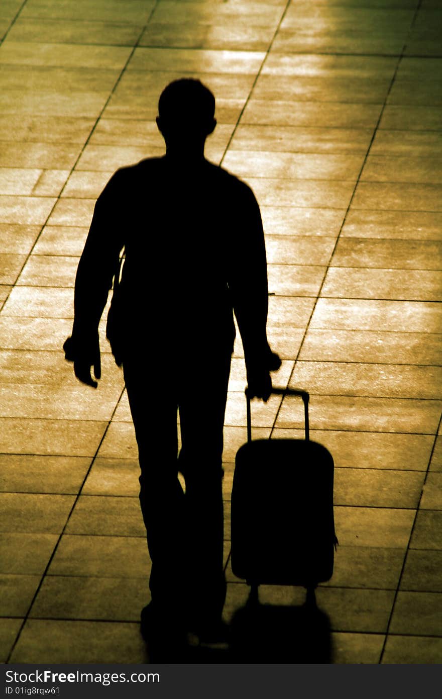 Business man with trolley on the way to the airport