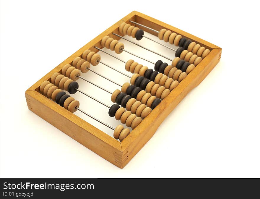 Old wooden abacus on white background