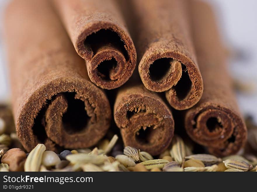 Cinnamon and spices, macro shot, shallow DOF