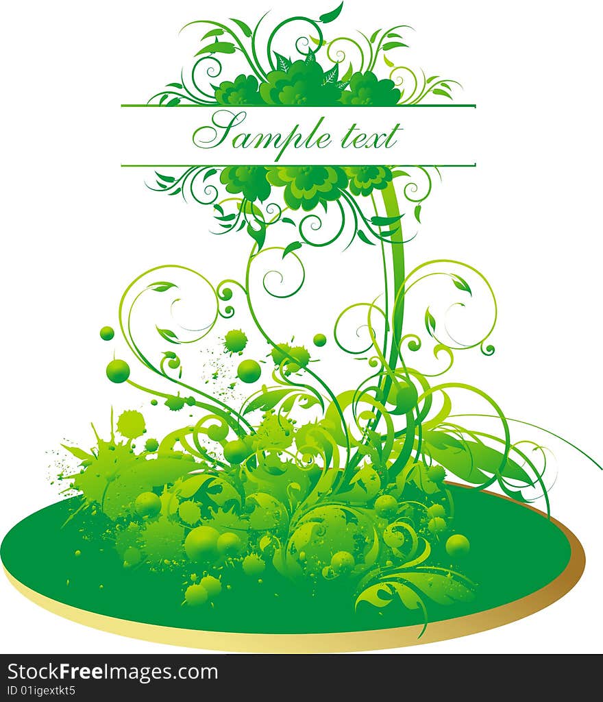 Vegetative ornament of green colour on a white background with the block for the text. Vegetative ornament of green colour on a white background with the block for the text