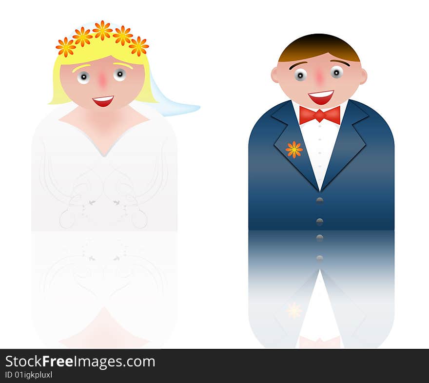 People icons of married couple. white background and reflection. People icons of married couple. white background and reflection