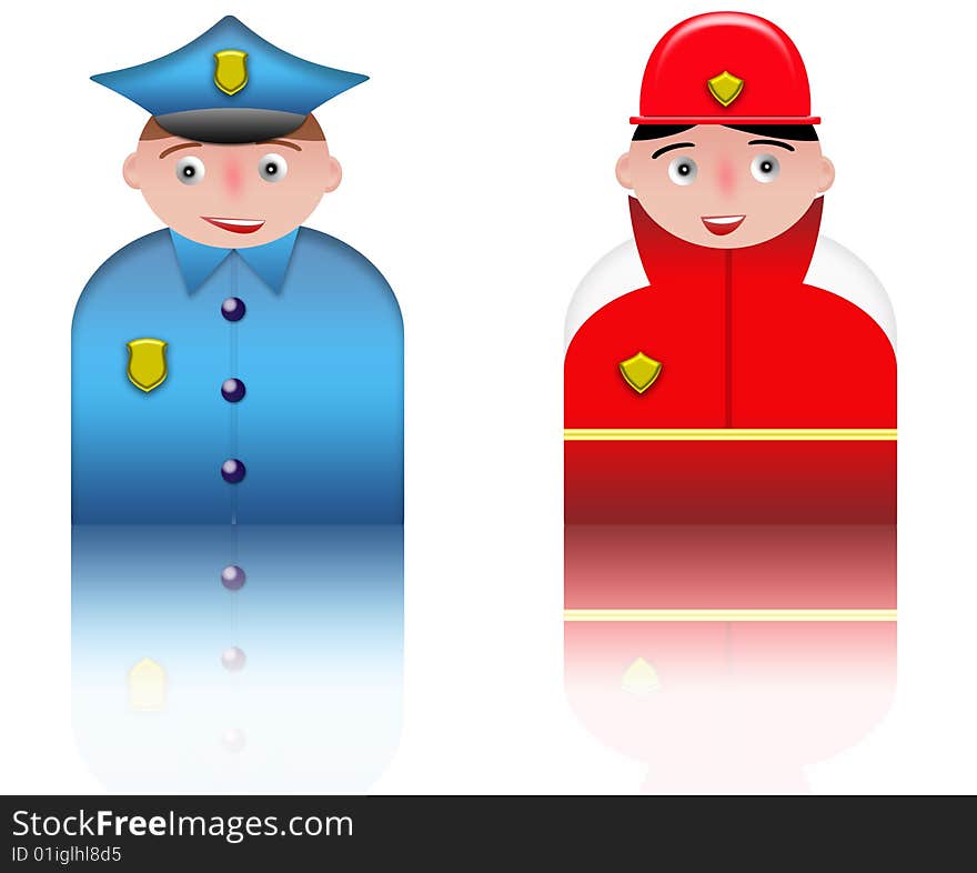 People icons policeman and fireman