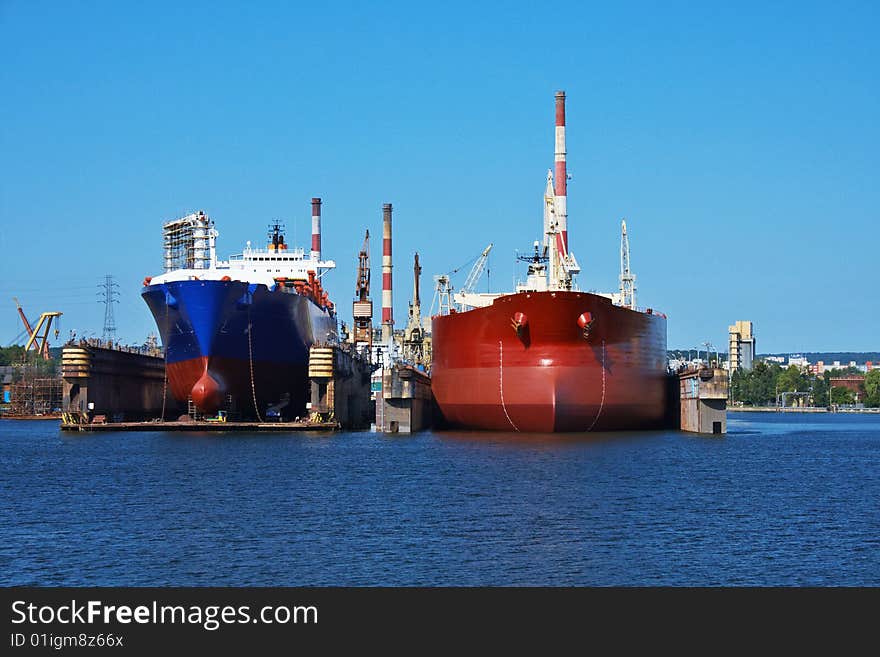 Container ship in dock