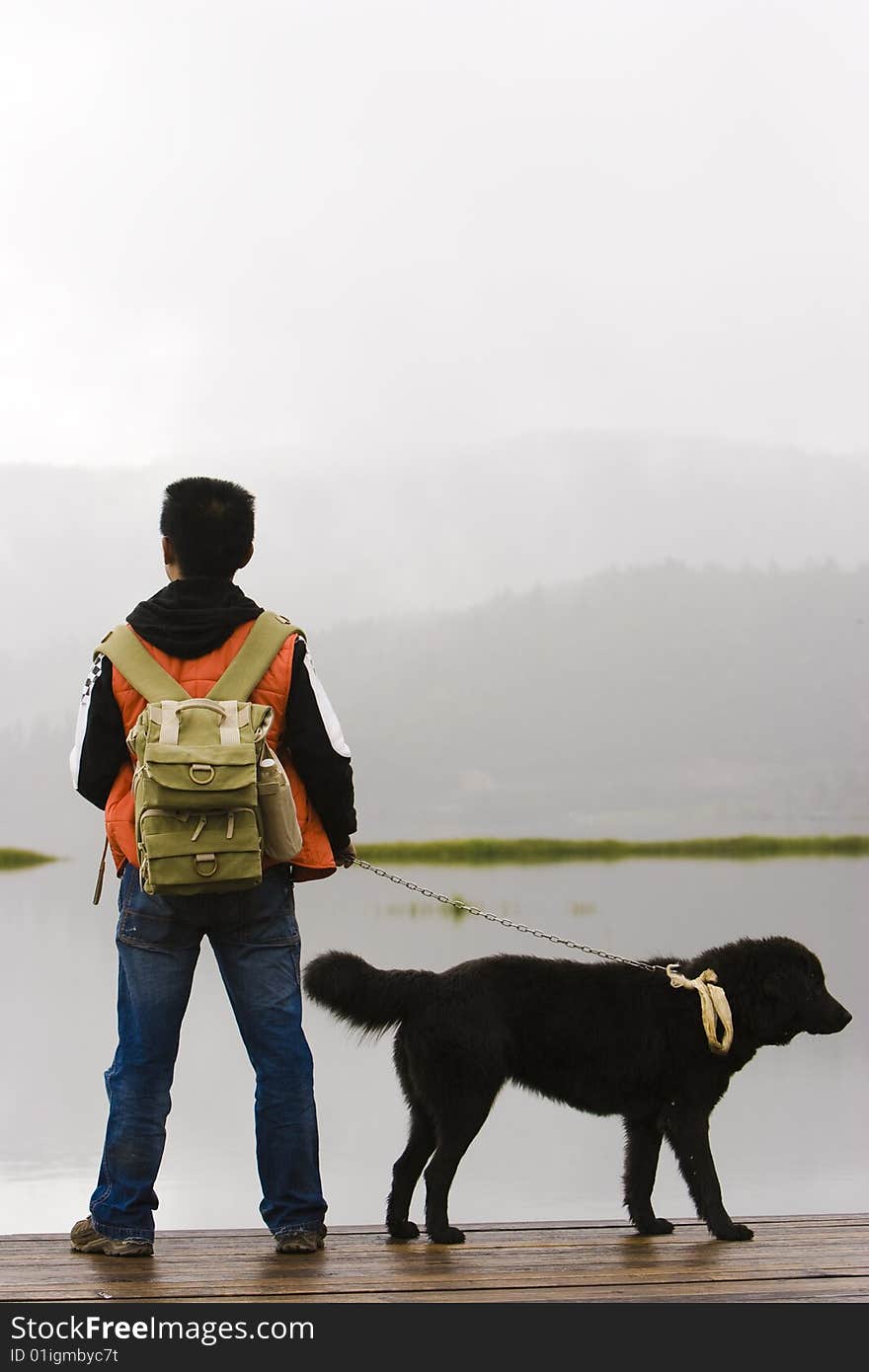 Men are a trip and his dog together. Men are a trip and his dog together