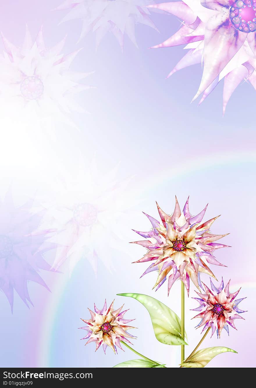 Lilac floral background, with ocvetami look like asters and by rainbows, much available space is for inscriptions