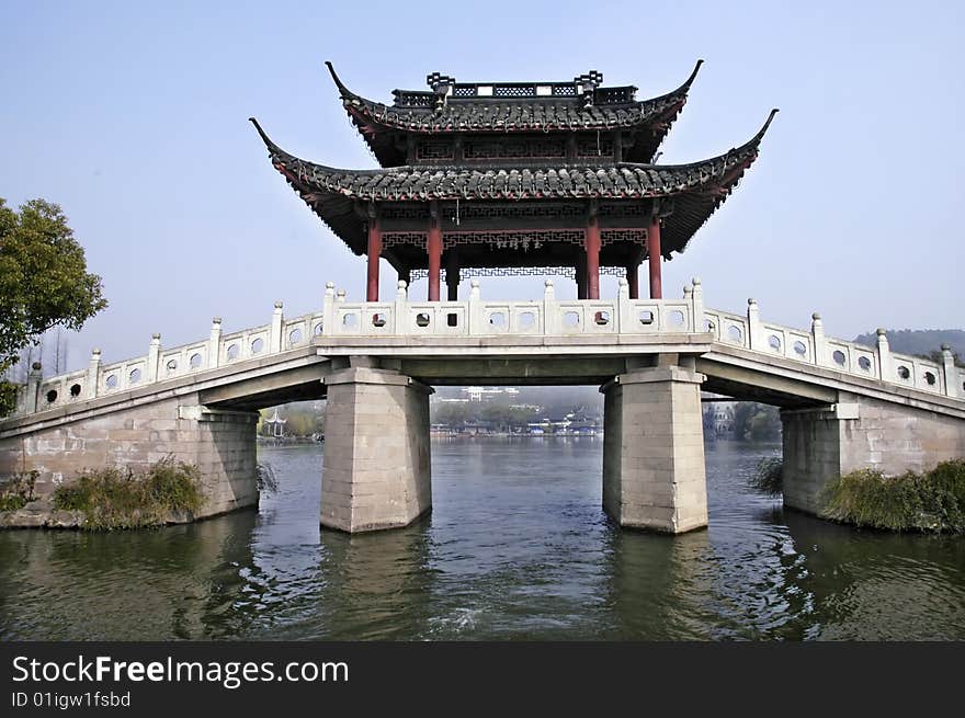 The bridge with summerhouse in china