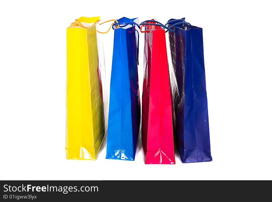 Colour paper bags on white background