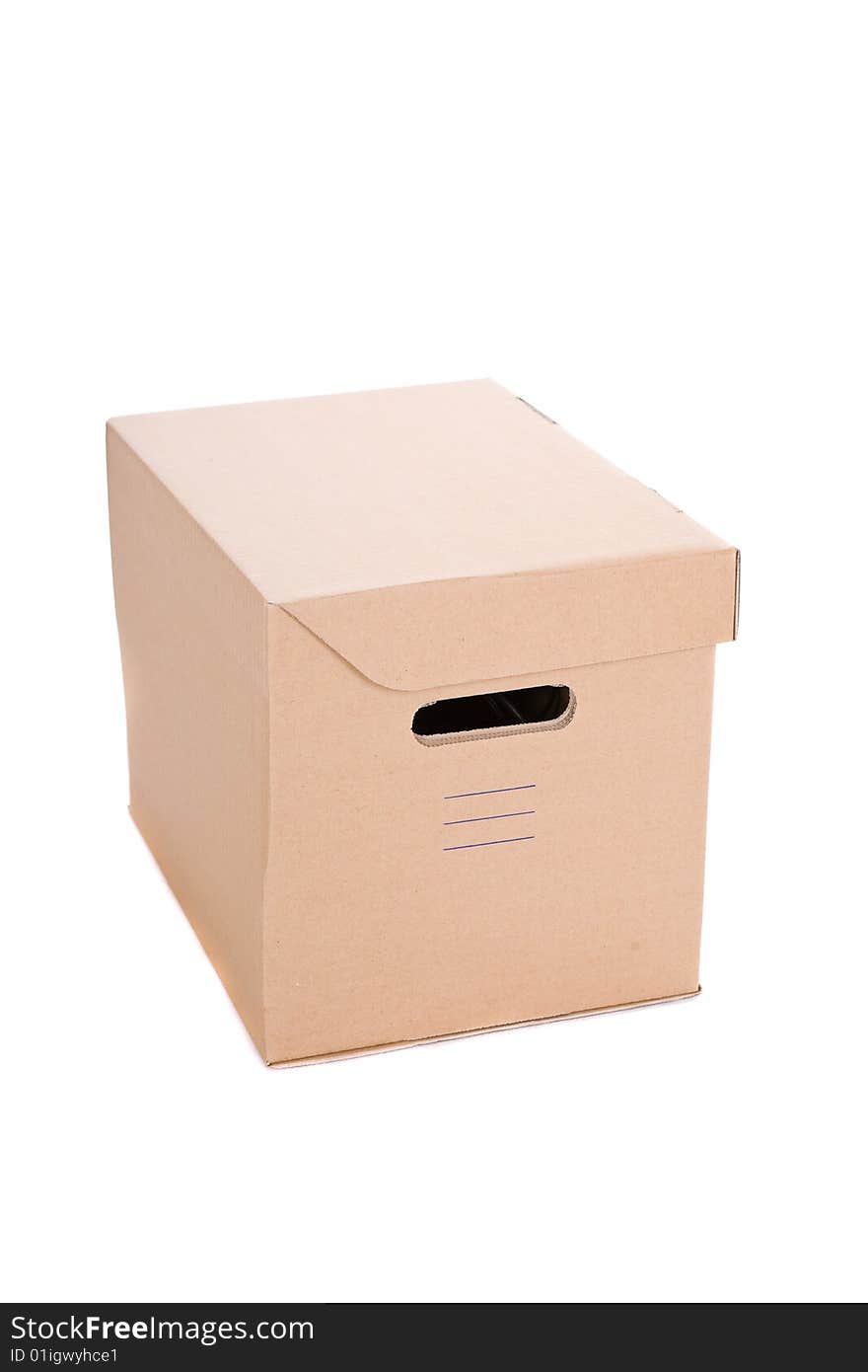 Cardboard box on white background