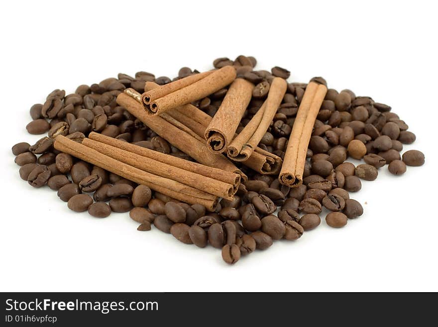 Coffee beans with cinnamon sticks