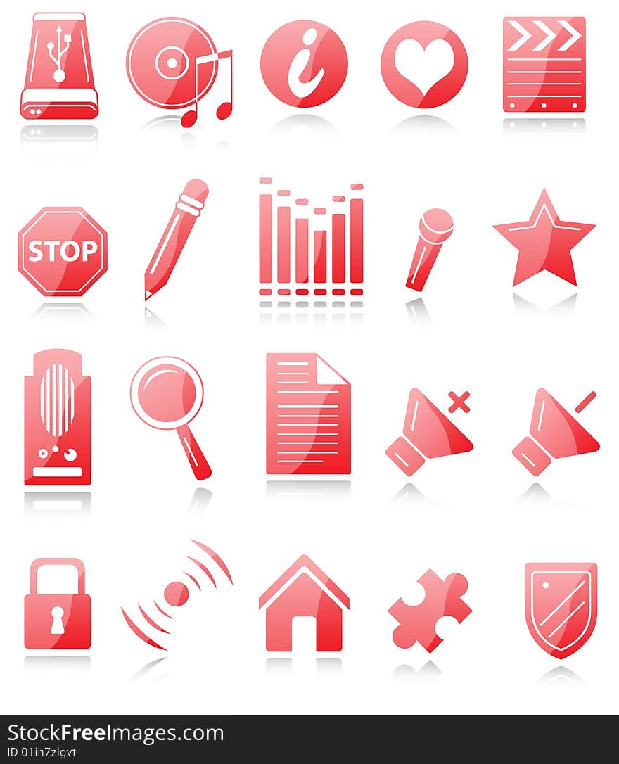 Red and white icons