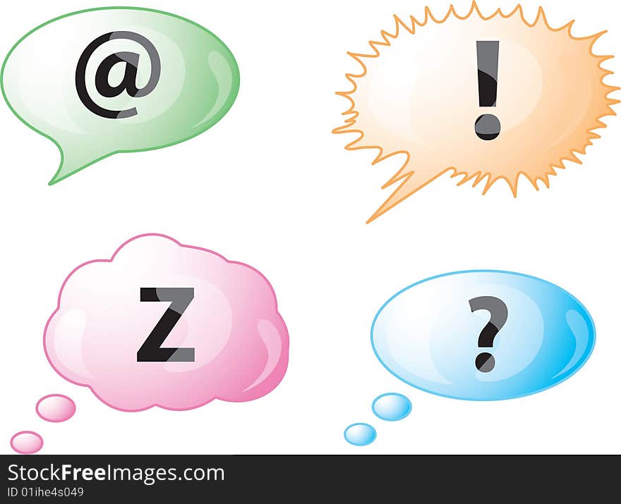 Icons of different speech bubbles with symbols. Icons of different speech bubbles with symbols