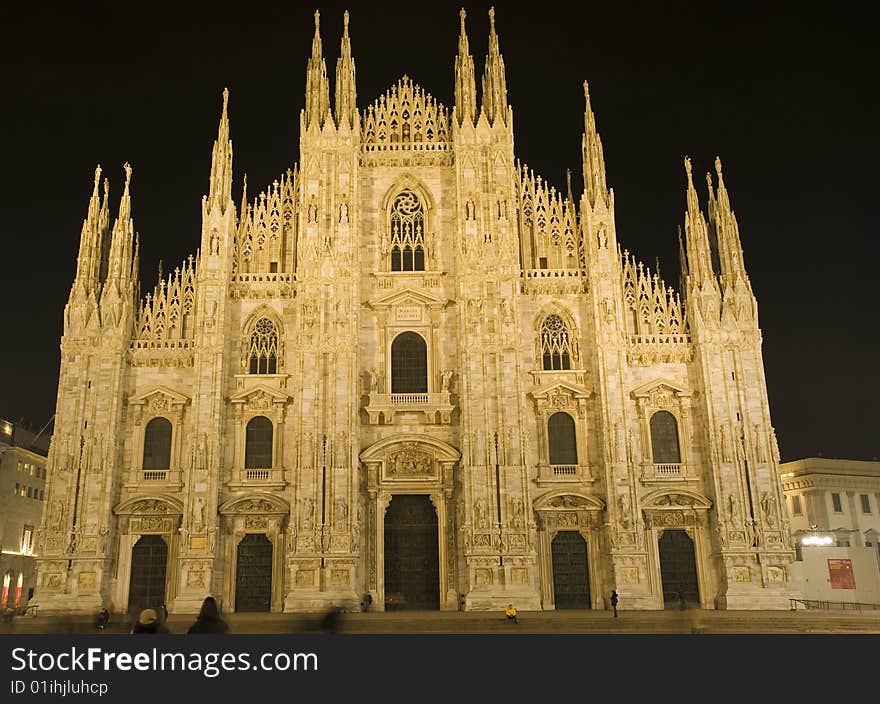 Front of the dome from milan italy at night. Front of the dome from milan italy at night