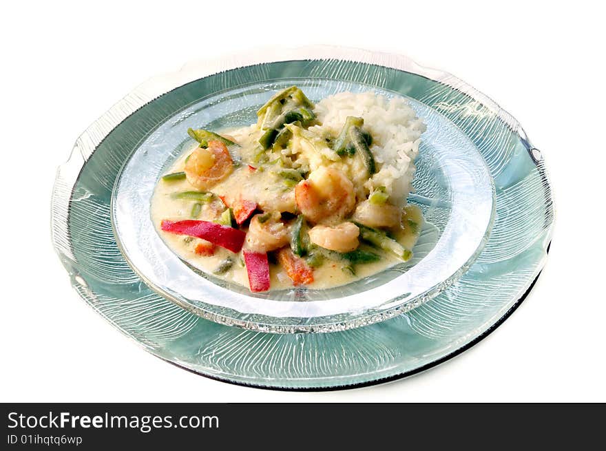 vegetarian green curry dinner isolated white background