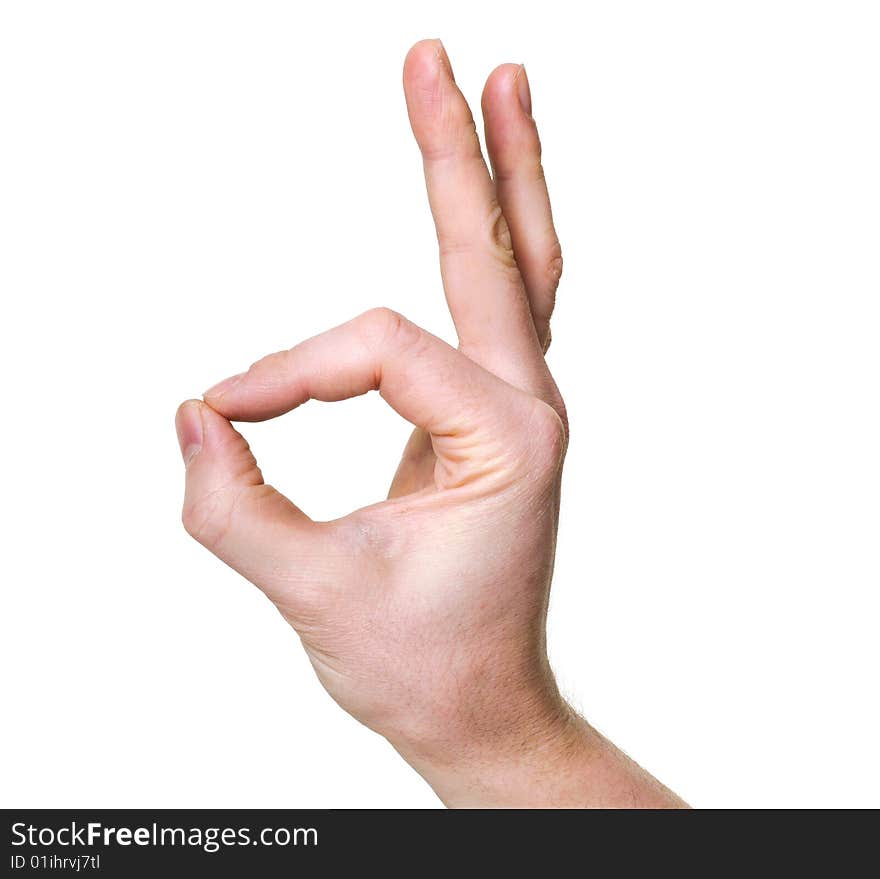 Hand indicating ok sign isolated over white background