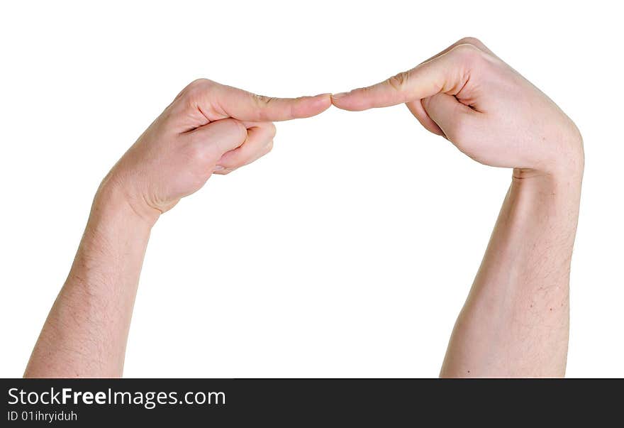 Fingers pointing towards each-other isolated over white background