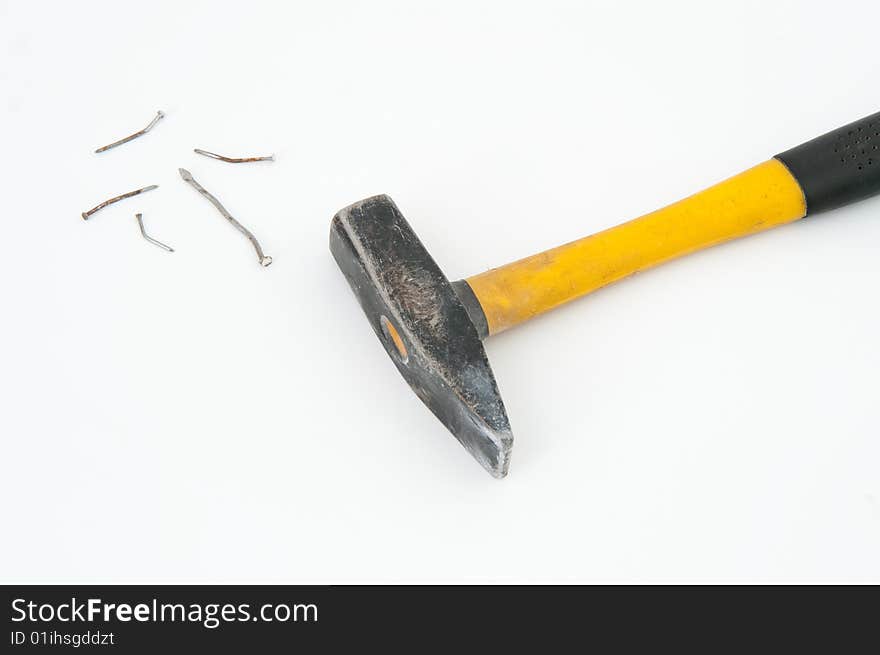 Used hammer with curved nails. Used hammer with curved nails