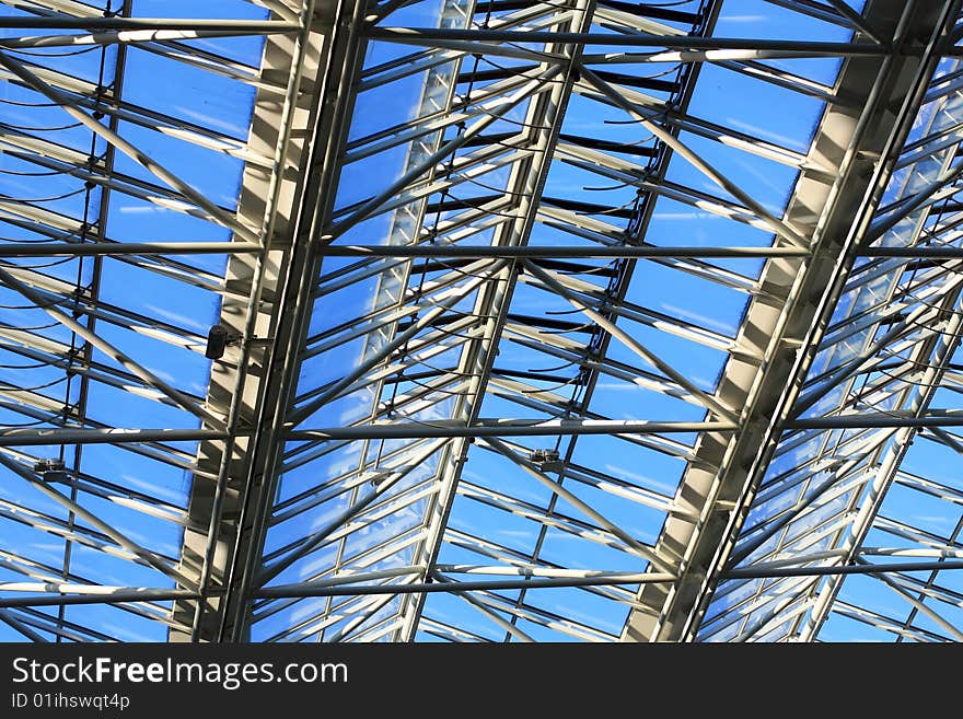 Futuristic business center roof ceiling construction in sunlight. Futuristic business center roof ceiling construction in sunlight