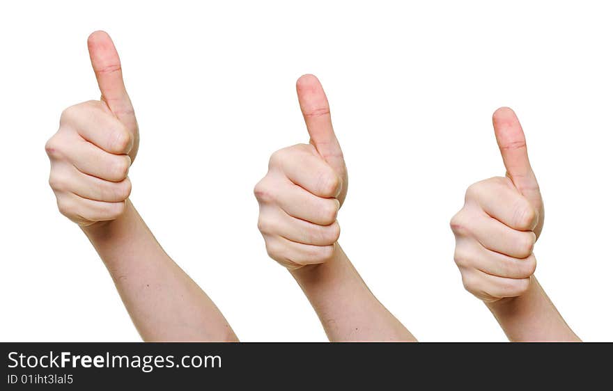 Three hands with thumbs up