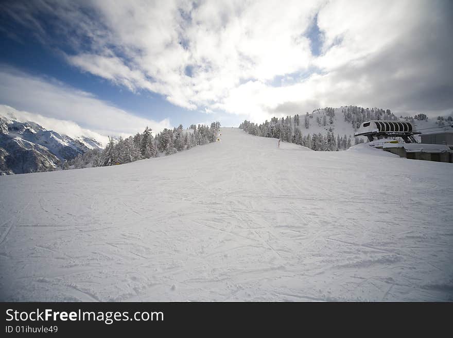 Ski slope - photo taken in italian dolomites. Ski slope - photo taken in italian dolomites