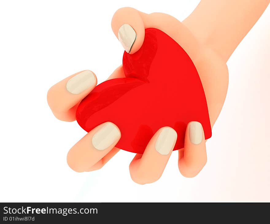 Abstract 3d illustration of red heart in hand. Abstract 3d illustration of red heart in hand