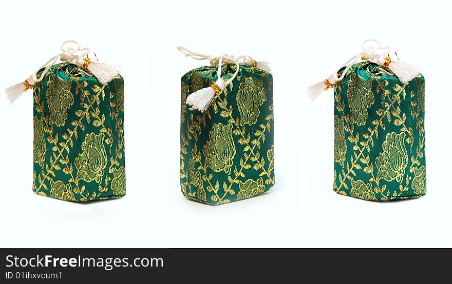 Green present sacks collection isolated on white background