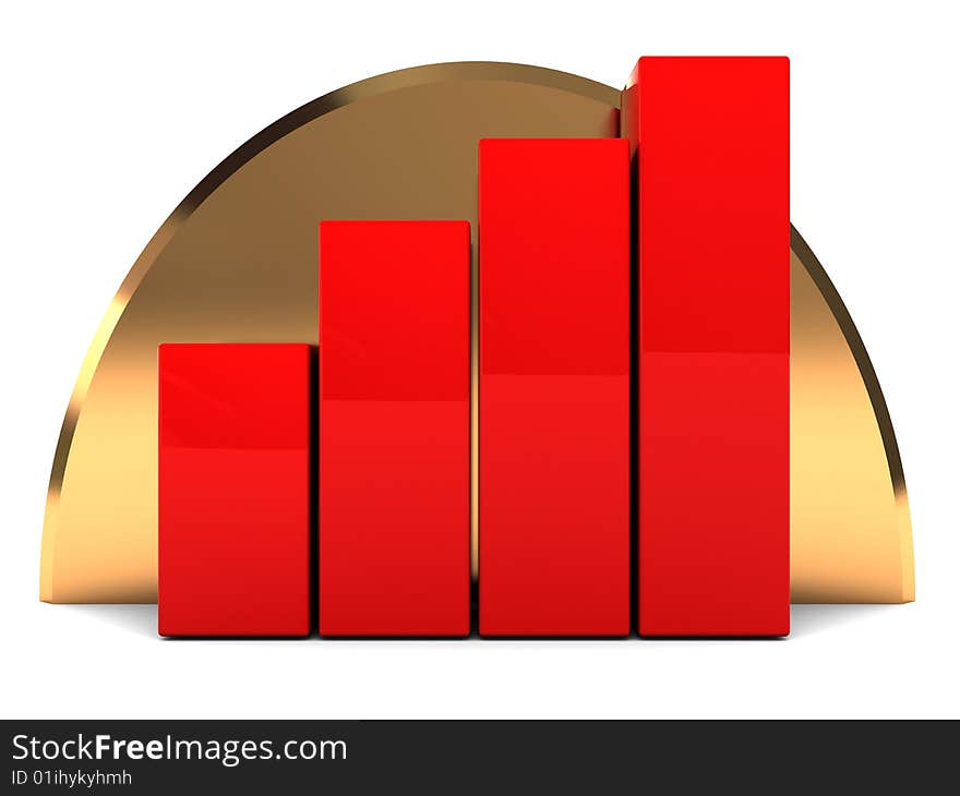 3d illustration of raising charts over golden backdrop