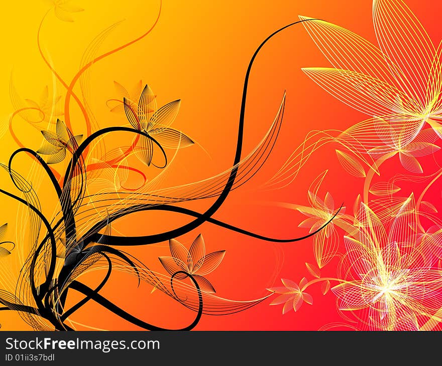 Background image with lines design and flowers illustration