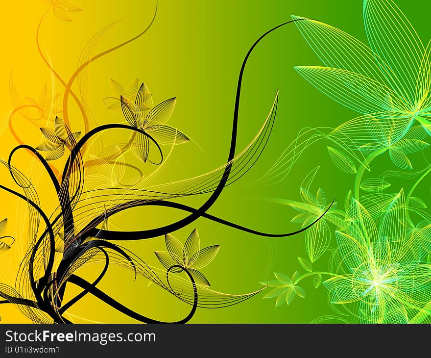 Background image with lines design and flowers illustration