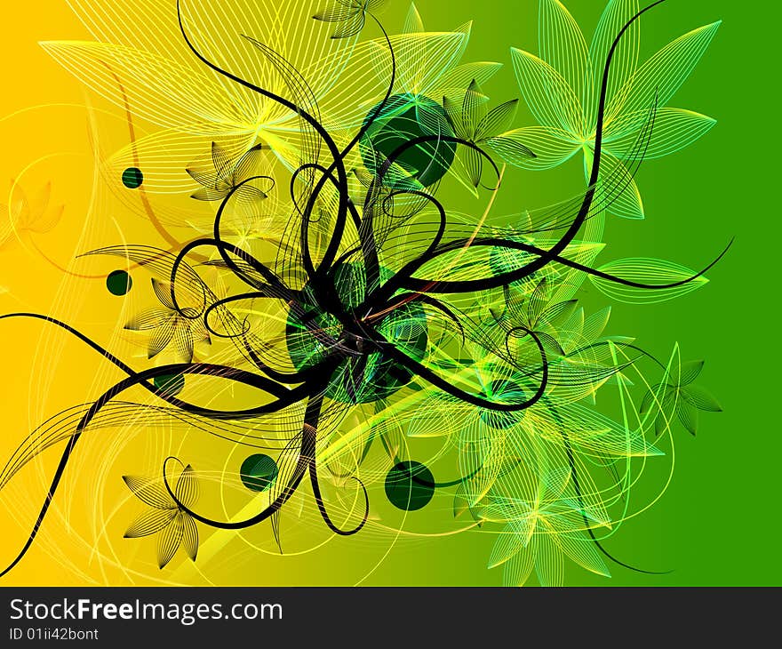 Background image with lines design and flowers illustration