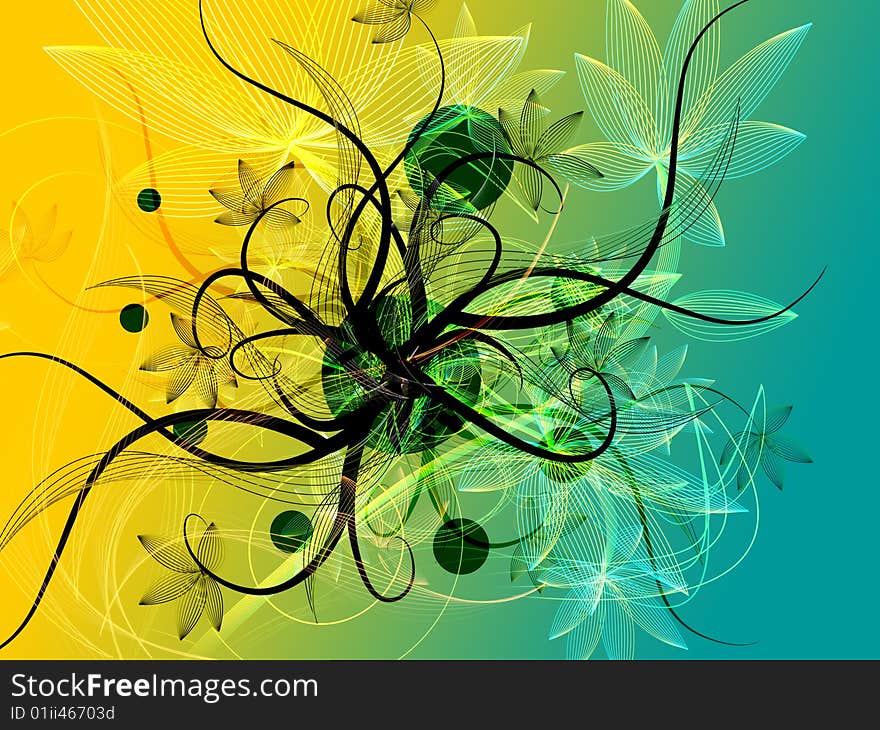 Background image with lines design and flowers illustration