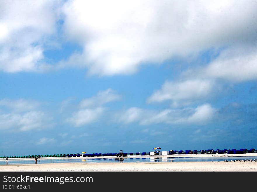 Beach With Rows Of Shade Chairs