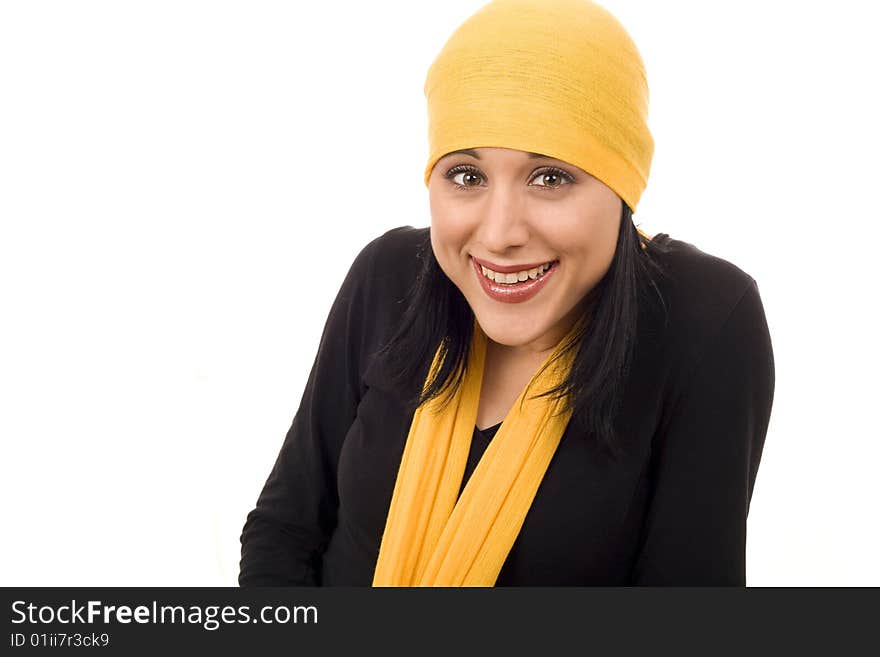 Young beautiful smiling woman with shawl